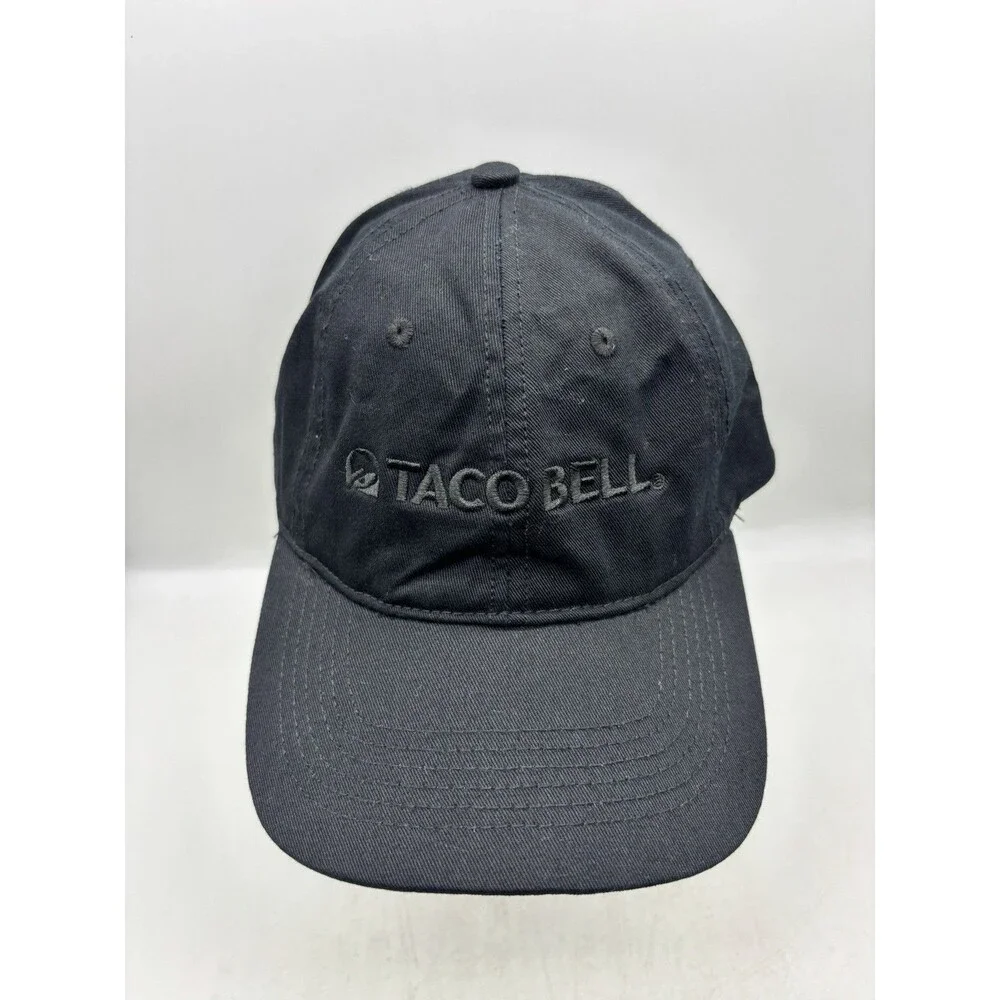 Taco Bell Embroidered Logo Strapback Hat Black Cotton Dad Cap Brass Buckle OSFA